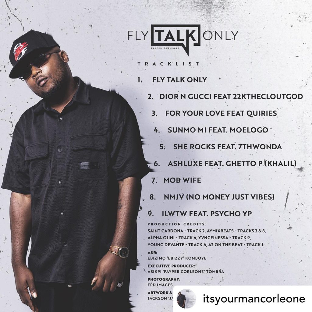 Payper Corleone's 'Fly Talks Only' track listing and credits.