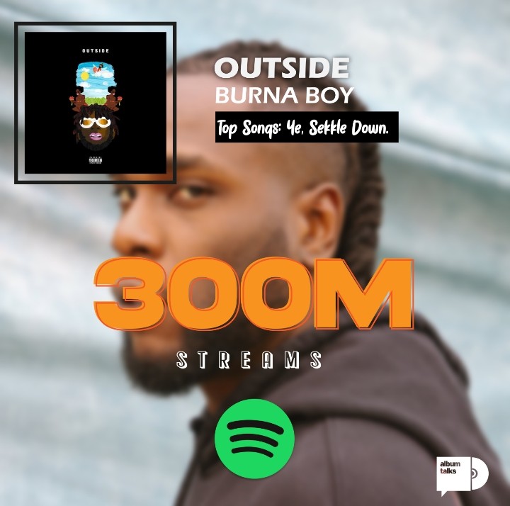 Burna's "Outside" surpasses 300 Million Spotify streams