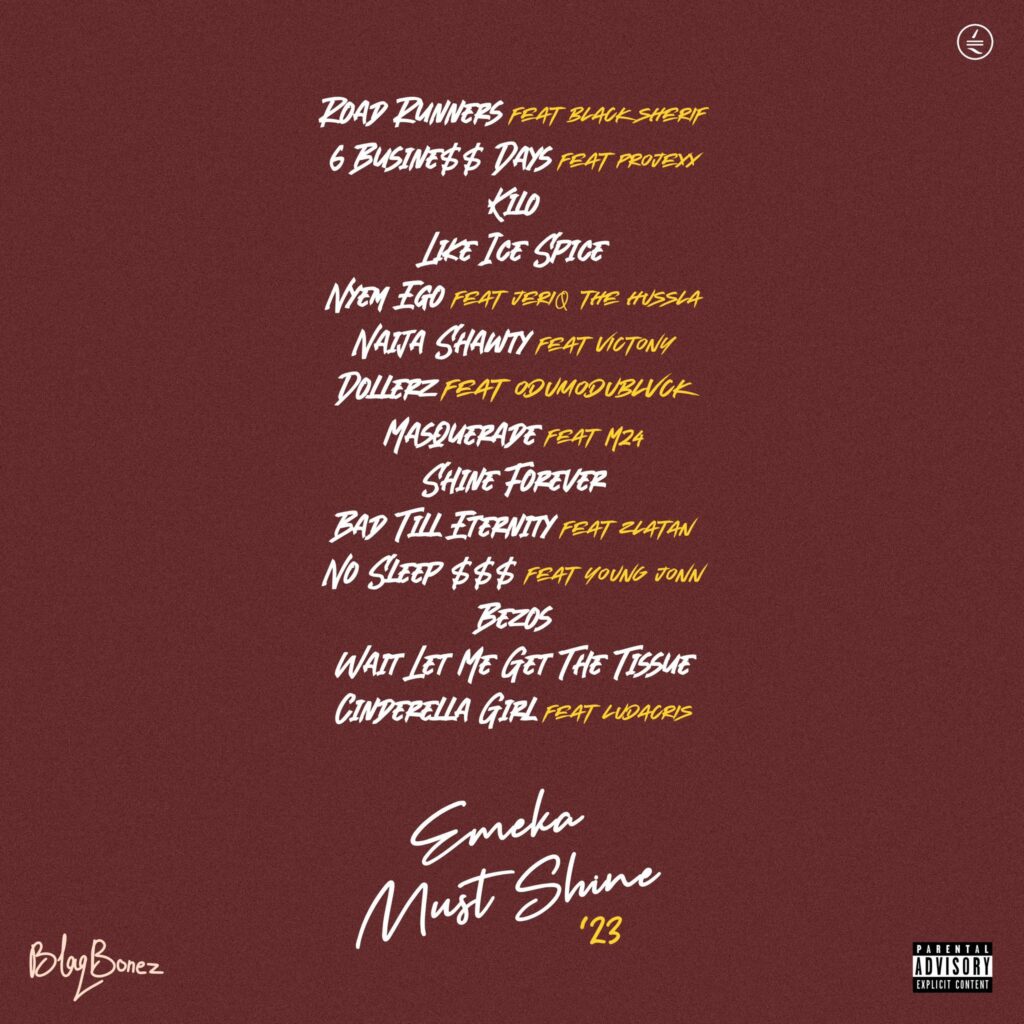 Tracklist for "Emeka Must Shine"