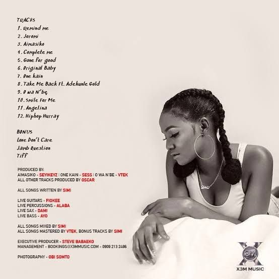 Simisola tracklist and credits.
